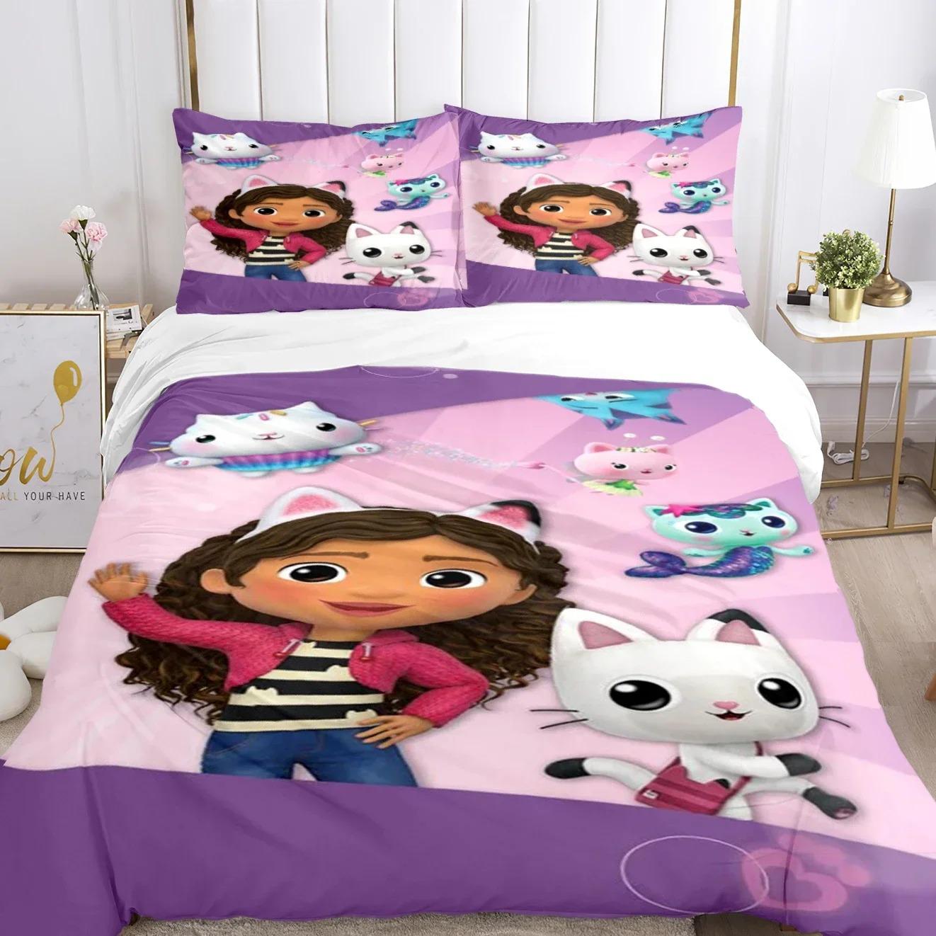 Paslu Unisex Infant Gabby's Dollhouse Bedding Set 3D Printed Suitable For Bedroom Duvet Cover Set With Pillowcases Kids Home Textile 210Cm