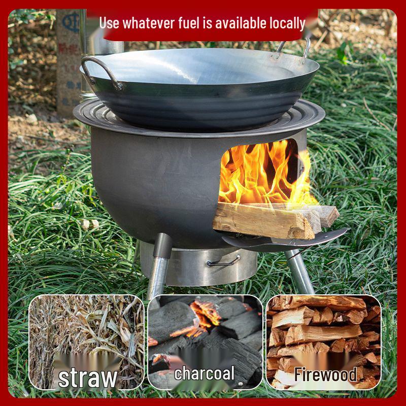 Portable Outdoor Iron Wood-Burning Stove for Rural Households