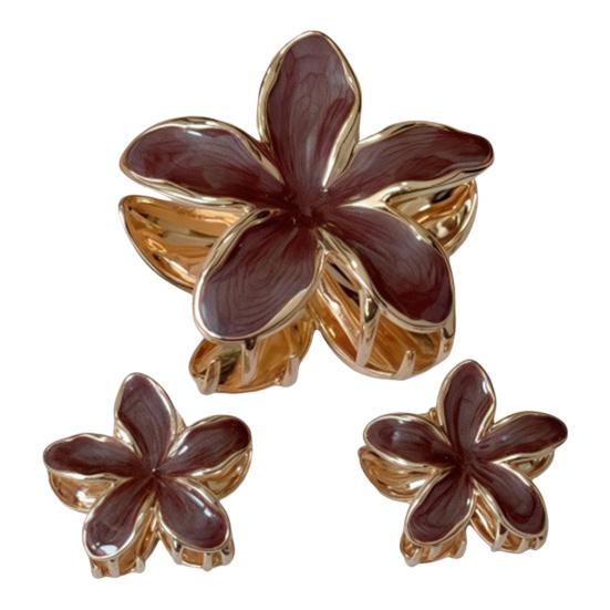 

3Pcs Women Hair Claw Enamel Surface Anti-slip Teeth Flower Shape Back Head Hair Clip Lightweight Hair Accessory