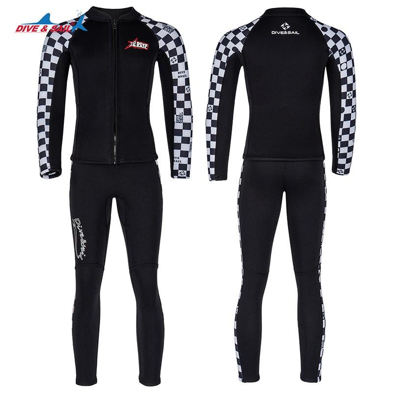 DIVESAIL 2.5mm Kids Wetsuit Set Long Sleeve Separated Thermal Dive Suit Snorkeling Surfing Swimming