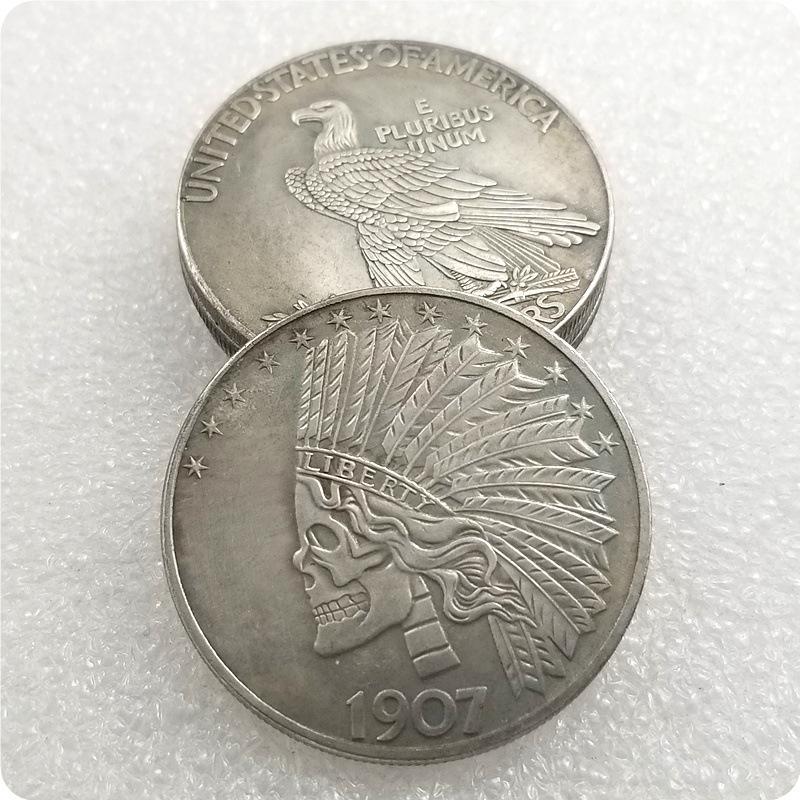 Silver-Plated 1907 Brass Skull Hobo Coin No variation