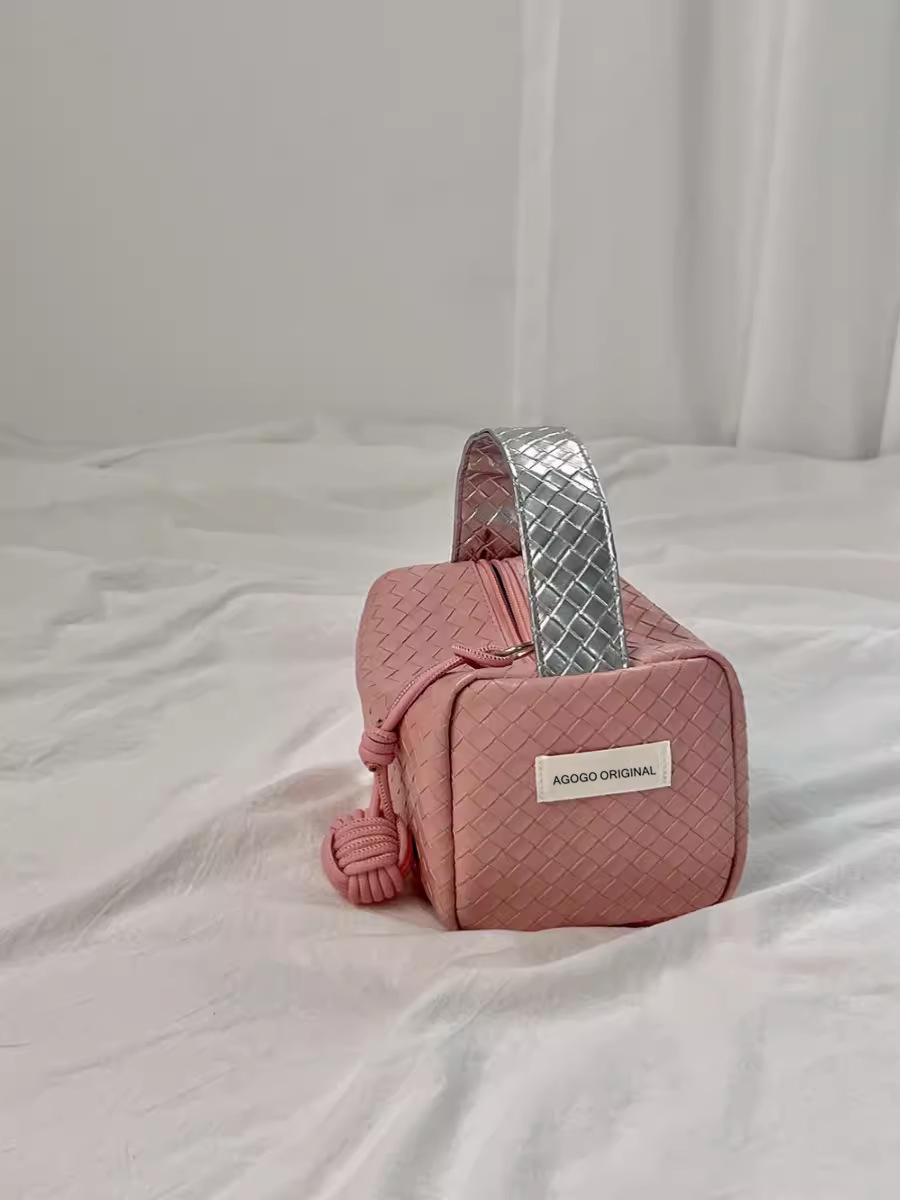 Серебристая пудровая тканая текстура косметичка - Портативный органайзер