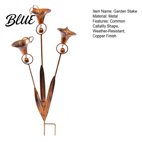 Vintage Copper Garden Decor Stake with Bells Soft Wind Chime Common Callalily Design Peaceful