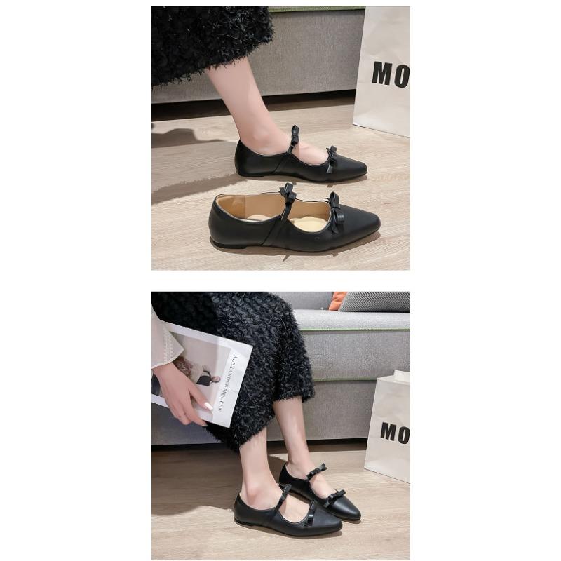 New Large-sized Silver Pointed-toe Bow Mary Jane Low-heeled Sandals