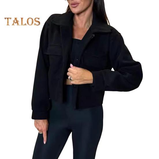 

Осень-зима Женская куртка с отложным воротником в английском стиле, нагрудными карманами, ветрозащитная верхняя одежда, однобортная, однотонная, с застежкой на пуговицы, для ежедневных поездок на работу M чёрный