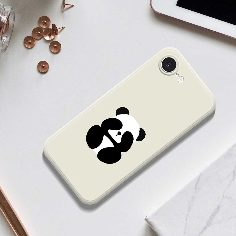 For iPhone 16e Case Blindfolded Panda Pattern Printing Straight Edge TPU Phone Back Cover