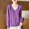 Women's V-Neck Wool Cashmere Sweater: Autumn/Winter Fashionable Long Sleeve Knit Pullover.
