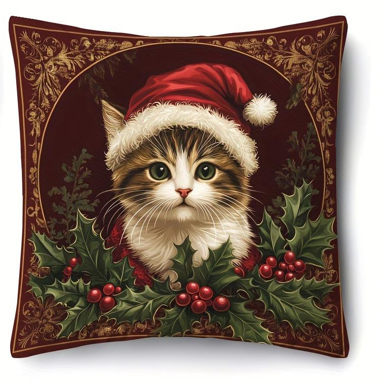 Christmas Cute Fun: Reindeer, Snow Cat with Holy Hat, Snowman and Old Saint New Year Home Decoration 2d Flat Printing