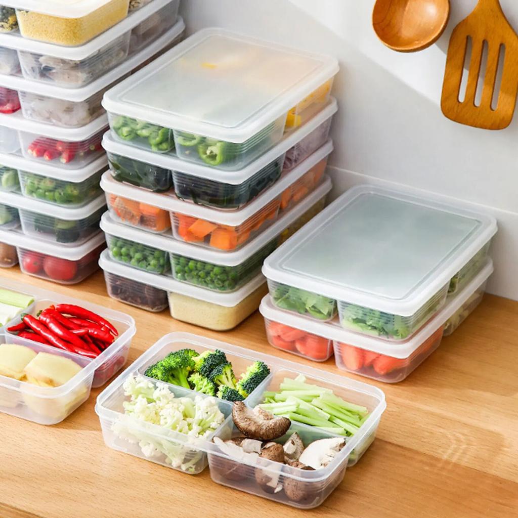 4-Compartment Food Containers For Meats & Vegetable With Lids Reusable Clear Snack Storage Box Kichen Tools Fresh-keeping Box