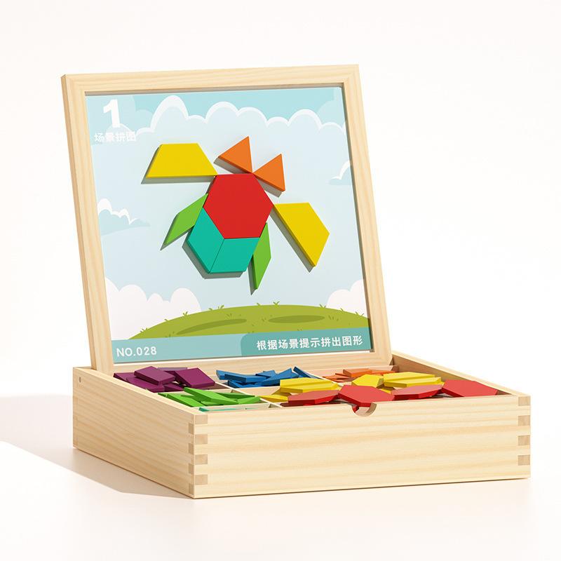 Magnetic Wooden Tangram Puzzle for Kids - Educational Geometric Building Blocks Toy