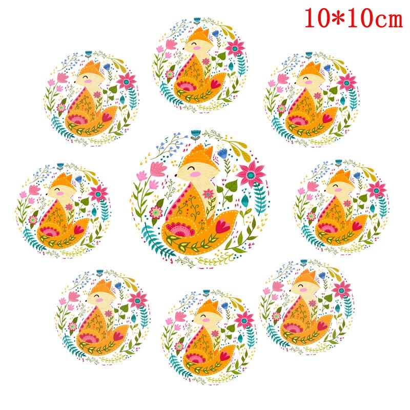 

10 шт. Мультяшные термотрансферы с изображением животных джунглей, виниловые термонаклейки для одежды, лиса, олень, медведь, гладильные наклейки