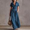 Women Casual Button Down Shirt Dress, Short Sleeve Long Western Cowgirl Dress, Summer Flowy A-Line Maxi Dress with Pockets