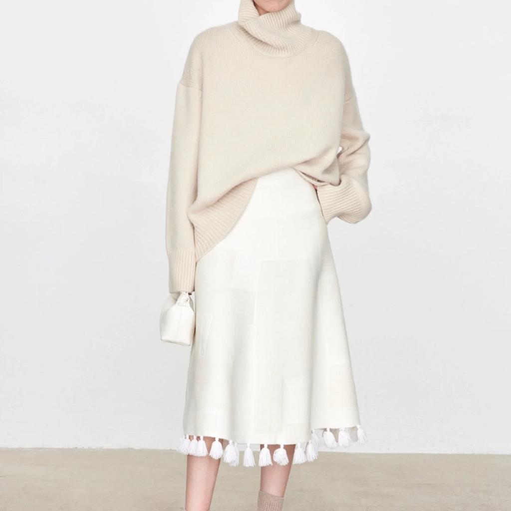 Solid Color High Neck Sweater, Autumn/winter, Loose Knit Sweater, Versatile, Classic Style, Sweater, Women's