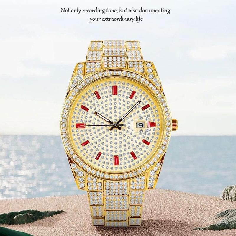 Iced Out Full Diamond Watch for Men Women Luxury Bling Rhinestone Quartz Watch with Date Luminous Hands Waterproof Analog Wrist Watch