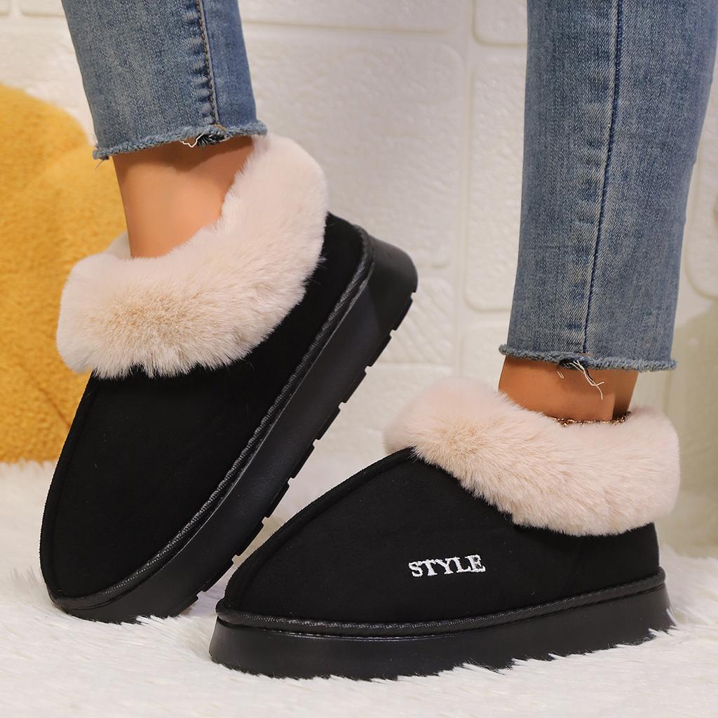 Cotton Slippers for Women, Autumn and Winter Home Slippers, Outdoor Anti-slip Cotton Shoes, Warm Plush Indoor Home Thick-soled Cotton Shoes
