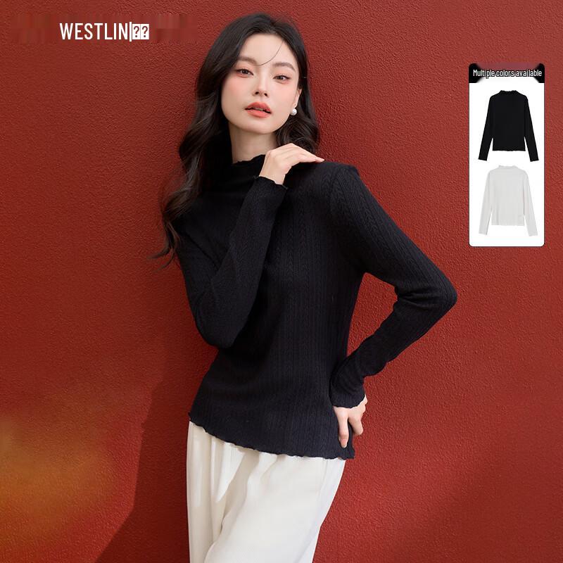 

Westlink Ruffled Semi-High Neck Long Sleeve Knit Top S
