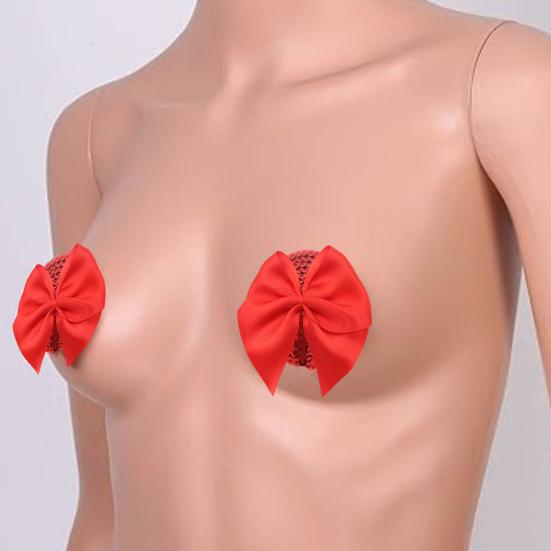 Yousheng 1 Pair Chest Patches Anti-exposure Bow And Sequin Decor Nipple Covers Reusable Lightweight Nipple Stickers Couple Sex Product for Parties And