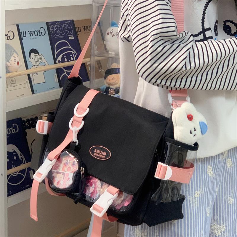 College Wind Joker Simple Large Capacity Postman Bag Female Transparent Baby Bag Pain Bag Tutorial Bag Slung Shoulder Bag.