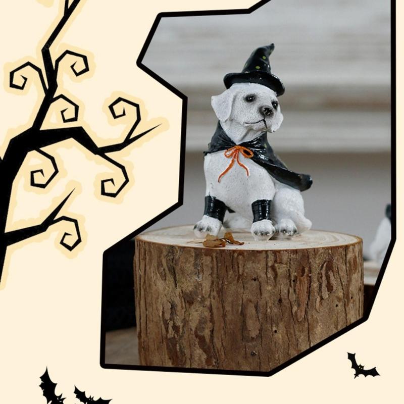 Witches/Pirate Dog Figurines Resin Sitting Dog Statue Animal Sculptures Garden Decors Halloween Decorations for Porch