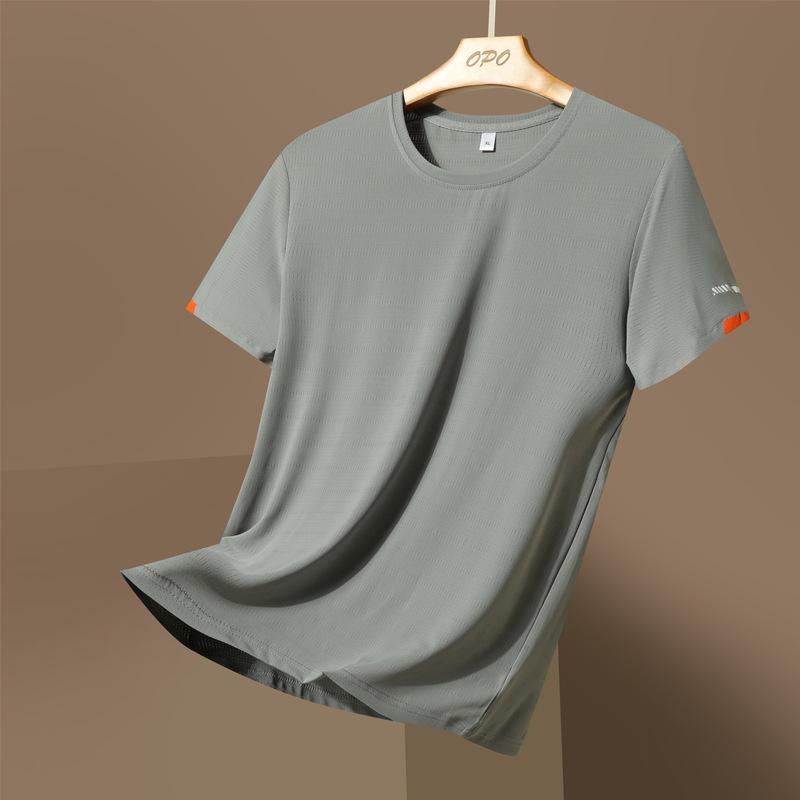 Ice Silk Men's Quick-Dry Short Sleeve T-Shirt, High Elastic, Breathable, Summer 2023 Casual Loose Fit Sports Top