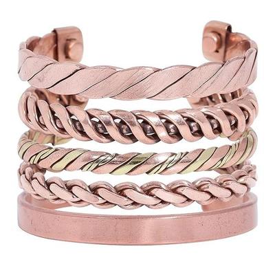 Crocon Exclusive Tibetan Copper Adjustable Magnetic Bangle Bracelets | Set of 5 | Copper Bracelet for Women | Indian Pattern | Unisex | Yoga | Jewelry