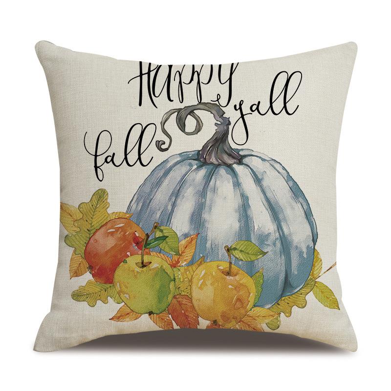 Thanksgiving Linen Pillowcase Autumn Pumpkin Print Pillow Cushion Cover