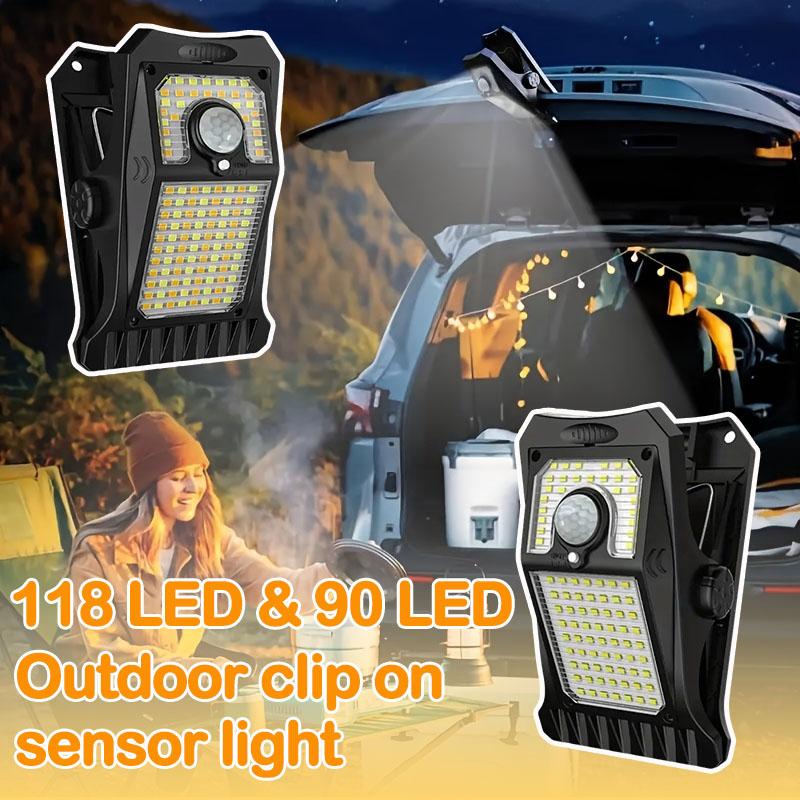 118LED 3 Color Temperature Solar Lights Outdoor Clip-on Motion Sensor Lights 3 Mode IP65 Waterproof Security Light For Fence