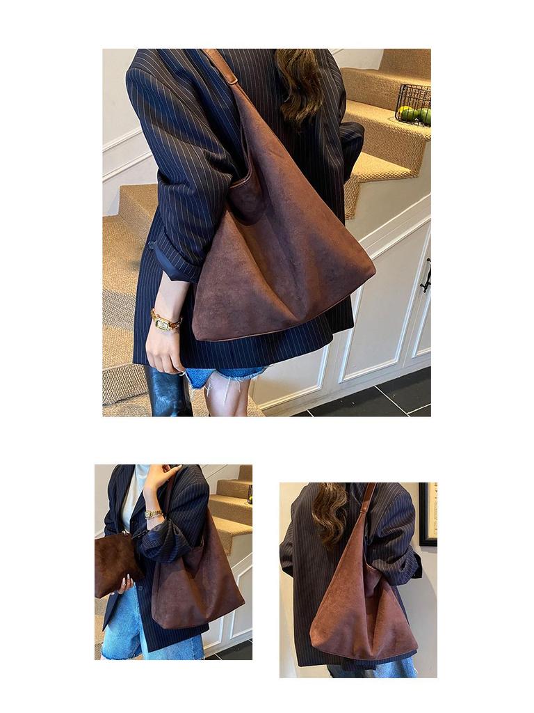 Women's Retro Velvet Shoulder Bag 2025: Large Capacity Autumn/Winter Tote, Bucket-Style Commute Bag