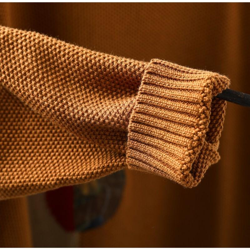 Johnature Dámské vintage patchworkové pulovry jednobarevné s kulatým výstřihem a dlouhým rukávem pletené oblečení podzimní svetry