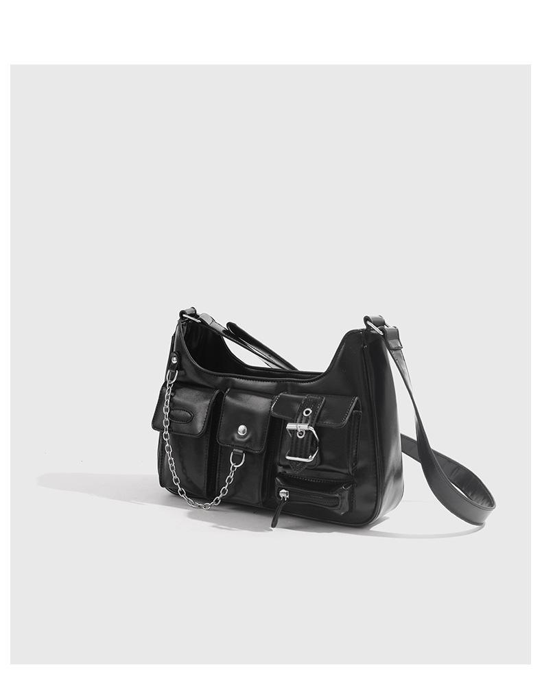 Niche Vintage Hong Kong-Style Patent Leather Motorcycle Shoulder Bag for Millennial Hot Girls