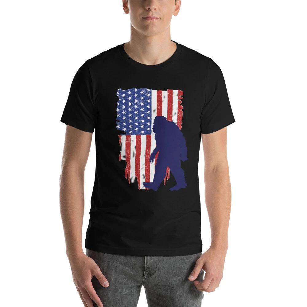 Bigfoot American Flag 4th of July Patriotic T-Shirt L