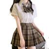 Japonská JK uniforma: Set bílé košile s krátkým rukávem a hnědé kostkované plisované sukně