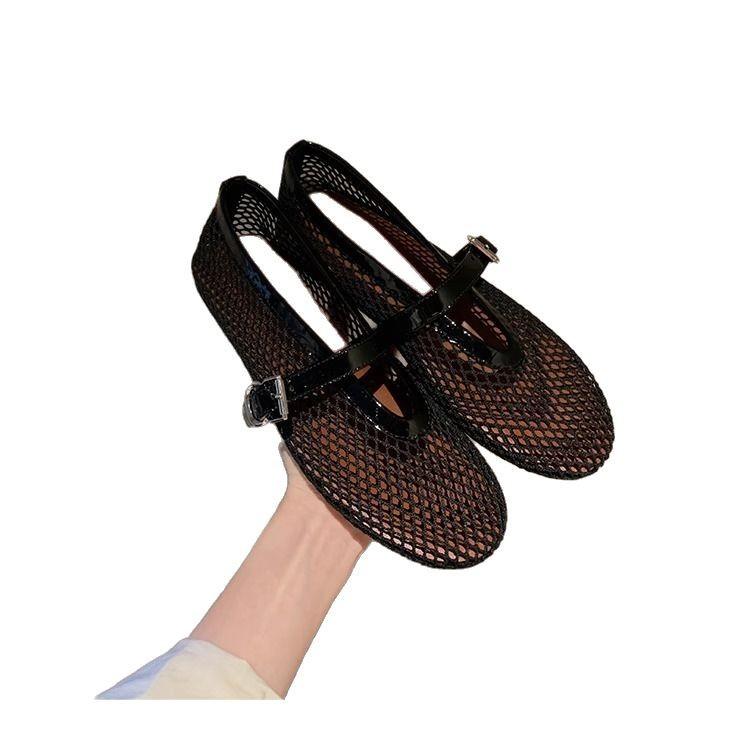 Lambskin Soft Sole Sparkling Rhinestone One-word Buckle Mary Jane Shoes Women's 2025 Summer New Shallow Mouth Flat-soled Single Shoes