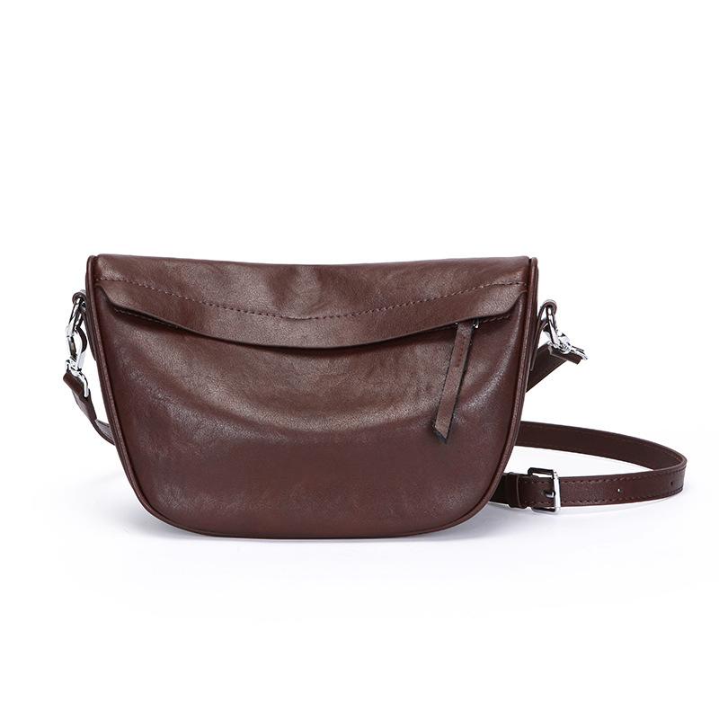 

Qiu Zhen vegetable tanned first-layer cowhide casual crescent bag retro leather small bag simple and versatile single shoulder messenger bag women