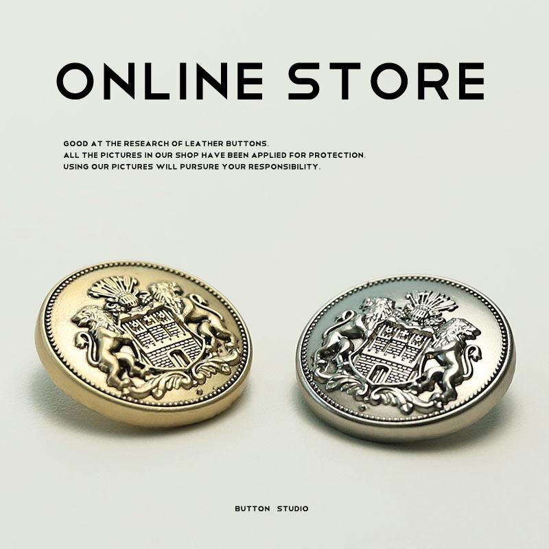 

Xiaoxiangfeng Retro Metal Buttons Double Lion Denim Leather Jacket Coat Buttons Accessories 2 #[Double Lion City Gate Silver] 14mm