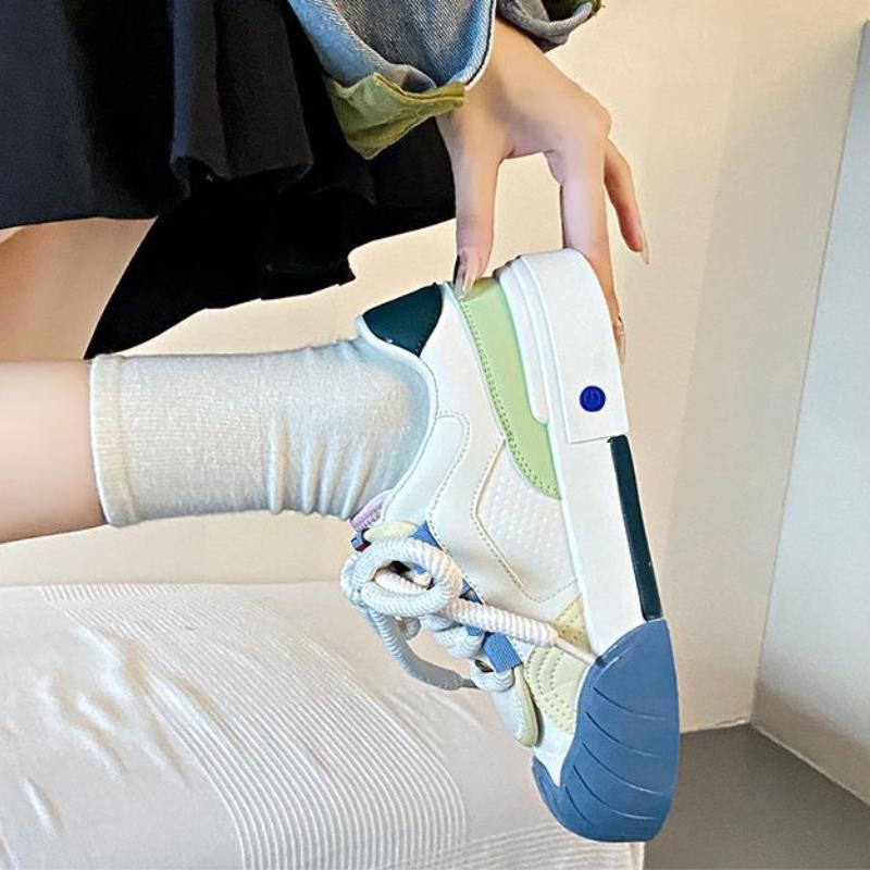 Fashion Ladies Footwear Spring Autumn Women's Sneakers Shoes Round Toe Lace Up High on Platform Korean Offers Light Cheap Casual Cotton