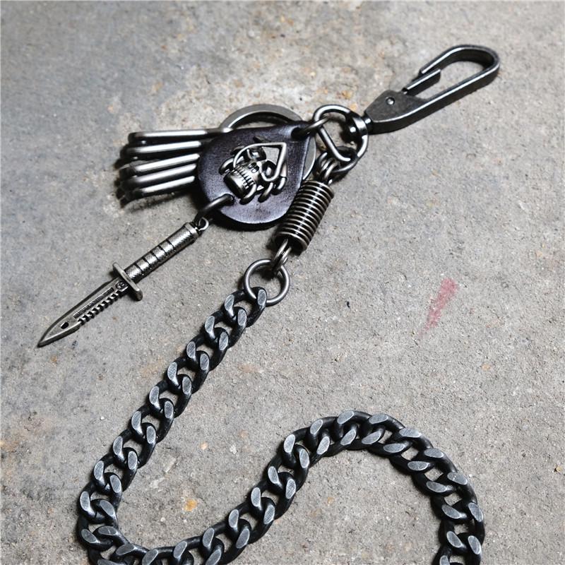 Retro Metal Skull U-Hook Pant Chain with Sword Accent