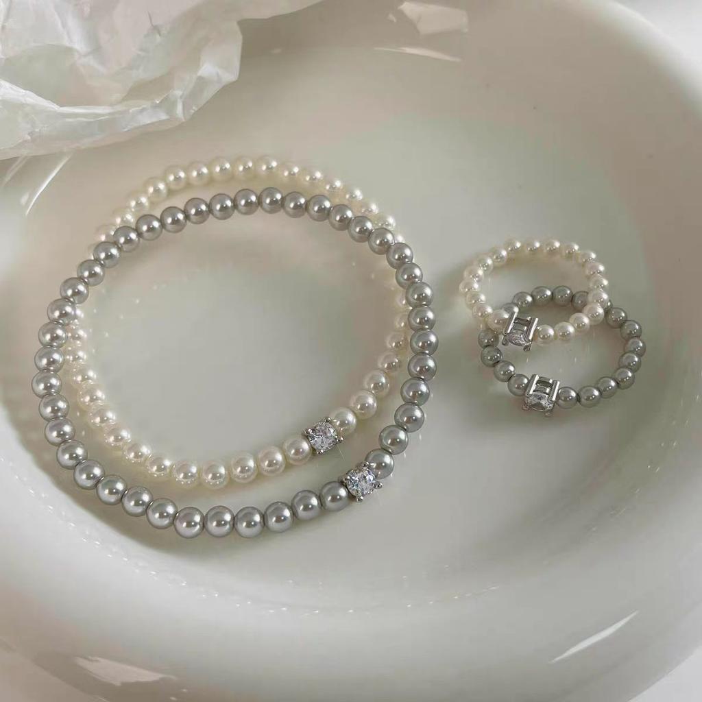 Shijia pärla zirkon elastiskt armband dam högklassig känsla enkelt sockerbitarmband temperament lätt lyx och elegant