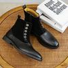 Mode Lyx Herr Business Chelsea Boots PU Sidodragkedja Spänne Stövlar Brittisk Retro Gentleman Mocka Formella Stövlar Storlek 38-46 Herr Stövlar