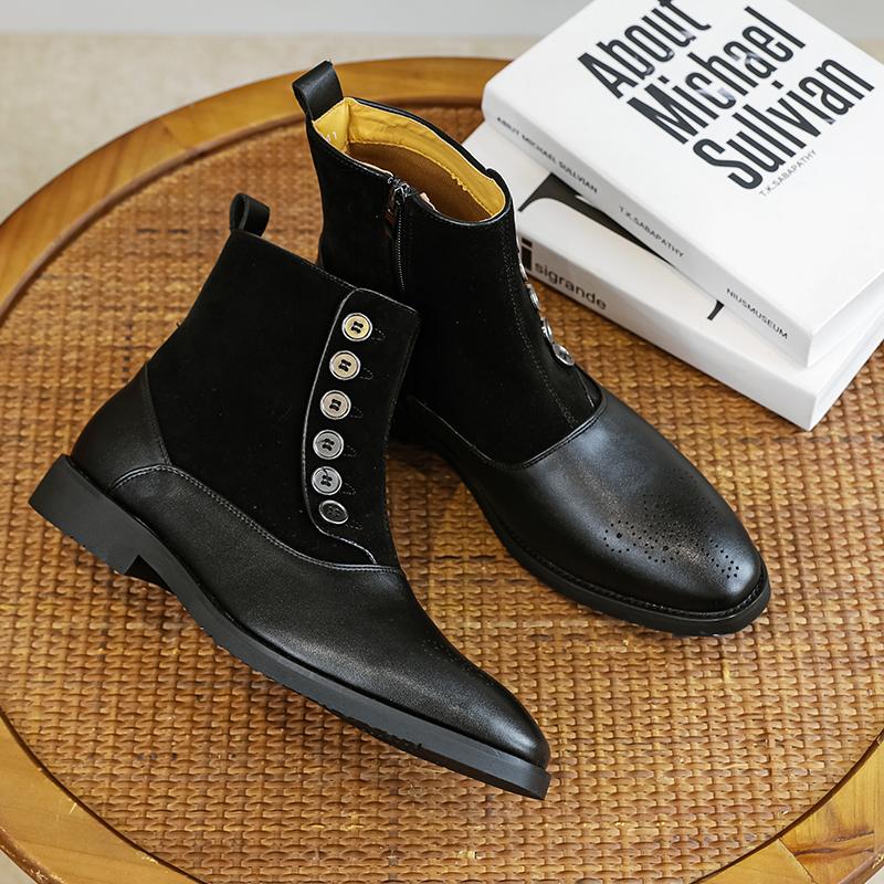 Mode Lyx Herr Business Chelsea Boots PU Sidodragkedja Spänne Stövlar Brittisk Retro Gentleman Mocka Formella Stövlar Storlek 38-46 Herr Stövlar