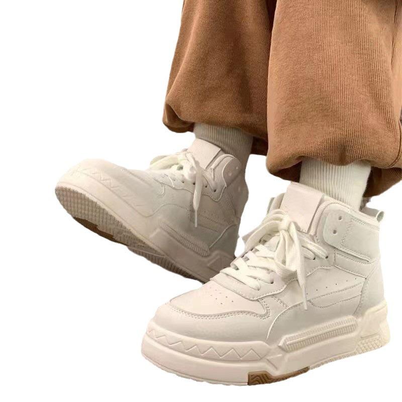 High-top Board Shoes Children's Autumn and Winter New Velvet Versatile Ins Tide Campus Students Casual White Shoes