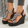 Fashion Plus Size 2025 Summer Women's Modern Sandals Crystal Butterfly Platform Wedges Elastic Band Sandals Fashion Dress Party Shoes
