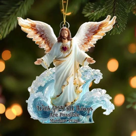 Angel Christmas Ornaments for Tree Religious Holy Family Hanging Ornaments Acrylic Jesus Angel Pendant for Holiday Home Decor