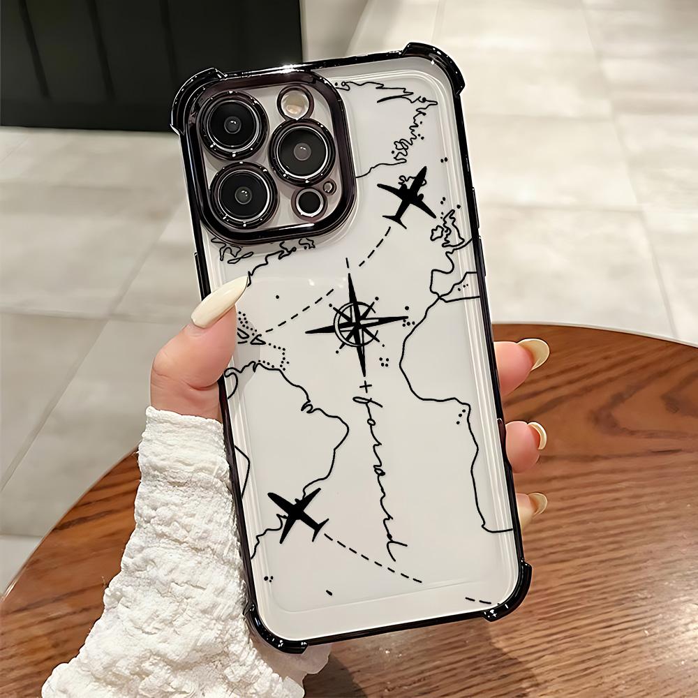 

Travel Airplane Route Design Plating Phone Case For vivo Y39 Y29 V40 Y38 Y200i Y03 Y200 V29e V27 Y17s Y78 Y36 Y27 Lite Pro 4G 5G vivo Y35 4G
