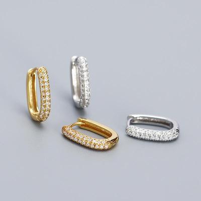 YHE0563 Geometric Oval Zirconia U-Shaped S925 Silver Stud Earrings for Women