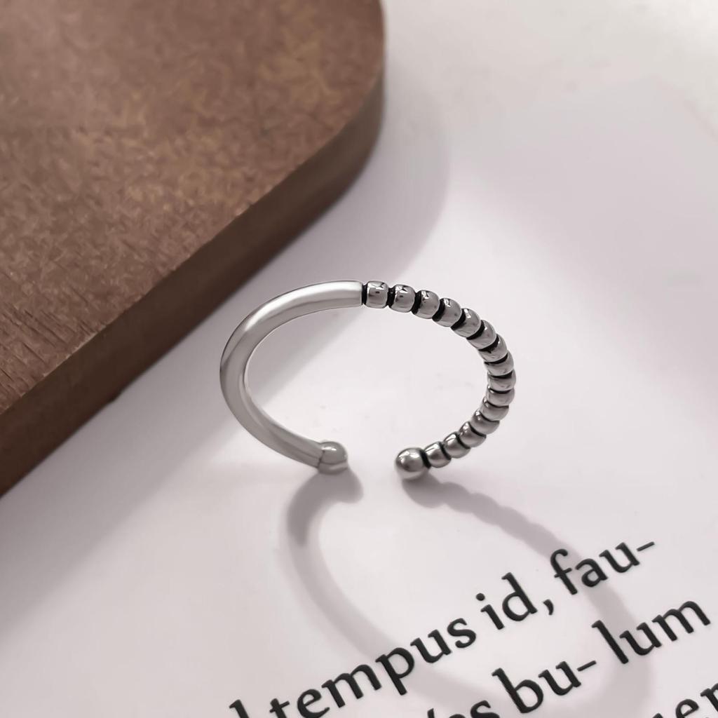 Retro Thai Silver Twisted Bead Clasp Open Ring - Korean Style Creative Jewelry