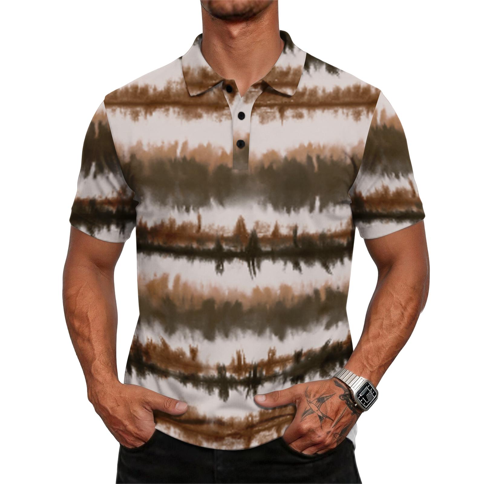 Men s casual loose-fitting fashionable tie- patterned printed short-sleeved T-shirt top XXXL кофейный