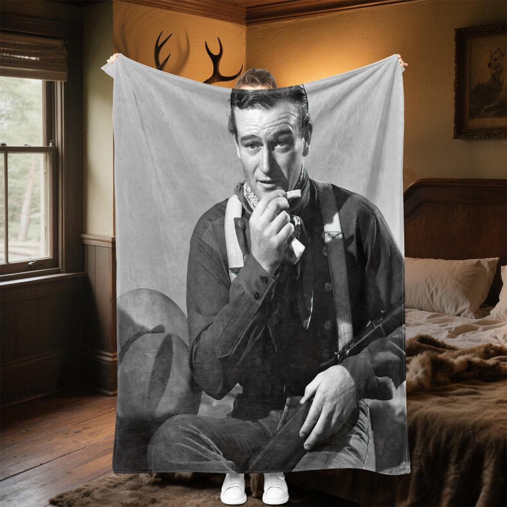 1pc John Wayne Retro Black and White Poster blanket, al season lightweigh Poster blanket home office outdoor nap multifunc Poster blanketional blanket