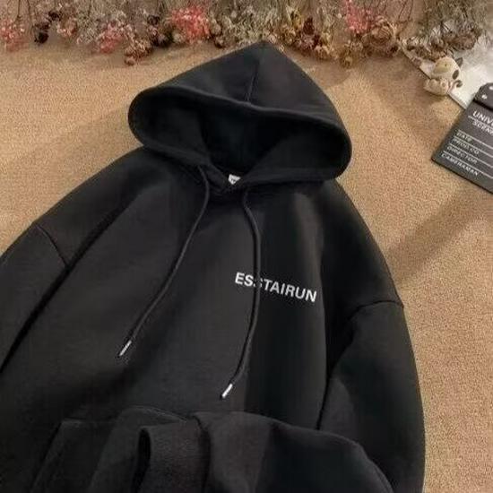 Unisex American Heavyweight Hoodie - 2025 Autumn/Winter High Street Print Black with Velvet