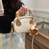 Fashion Stitching Texture Faux Leather Handbag, Trendy Women's Shoulder Crossbody Bag, Small Square Purse with Pendant